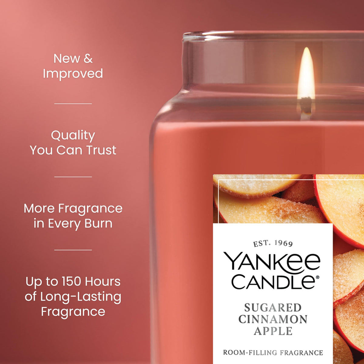 Yankee Candle Sugared Cinnamon Apple frontal view with inviting aroma.