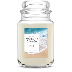 Yankee Candle Sun and Sand in a jar with tropical notes for a welcoming room aroma.
