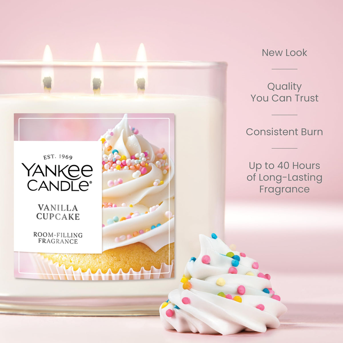 Yankee Candle Vanilla Cupcake wax pool demonstrates steady melt and long burn.