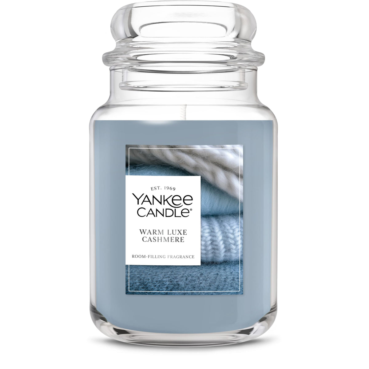 Yankee Candle Warm Luxe Cashmere jar front view enhances cozy ambiance.