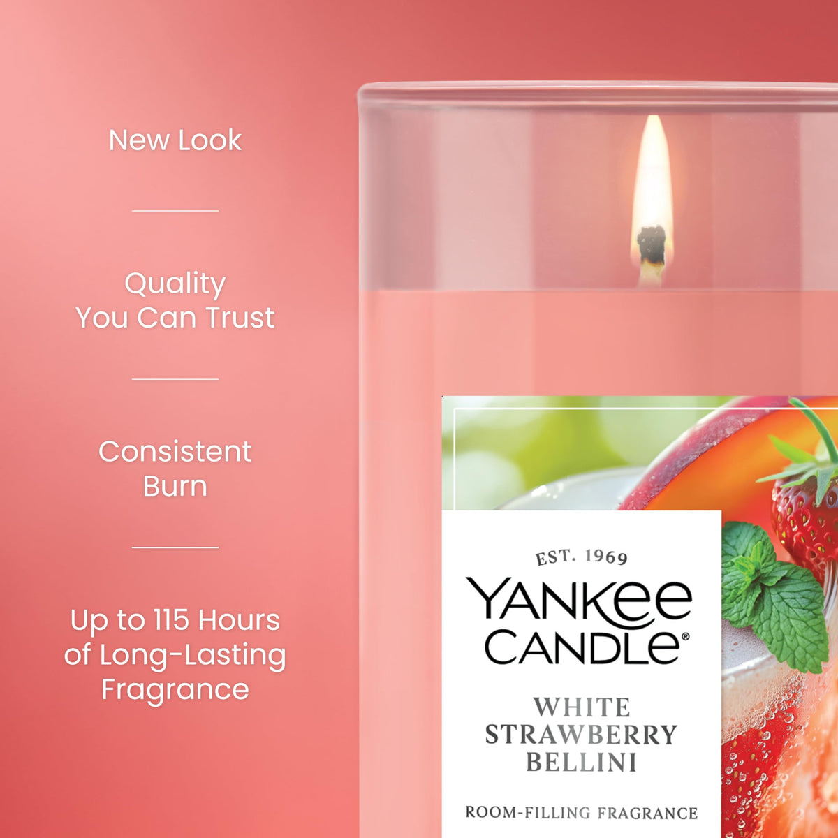Yankee Candle White Strawberry Bellini pillar wax texture for long burn