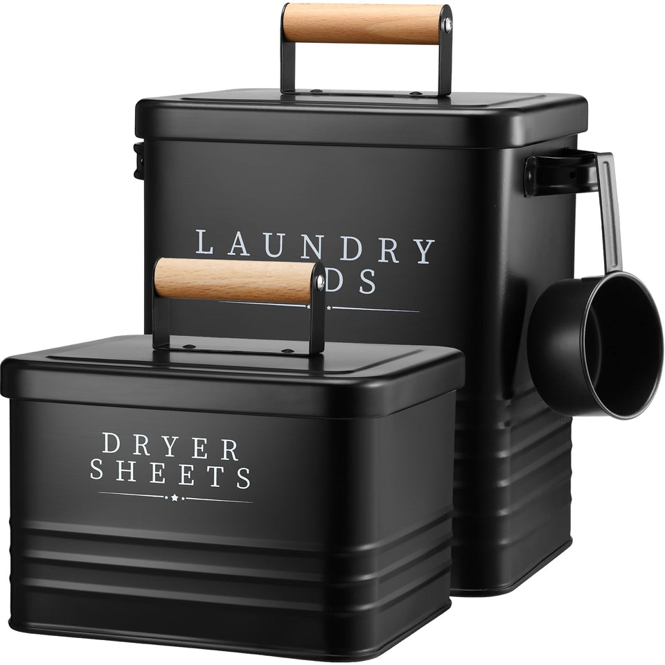 Yaocom laundry pod container front view with black metal finish for organized laundry