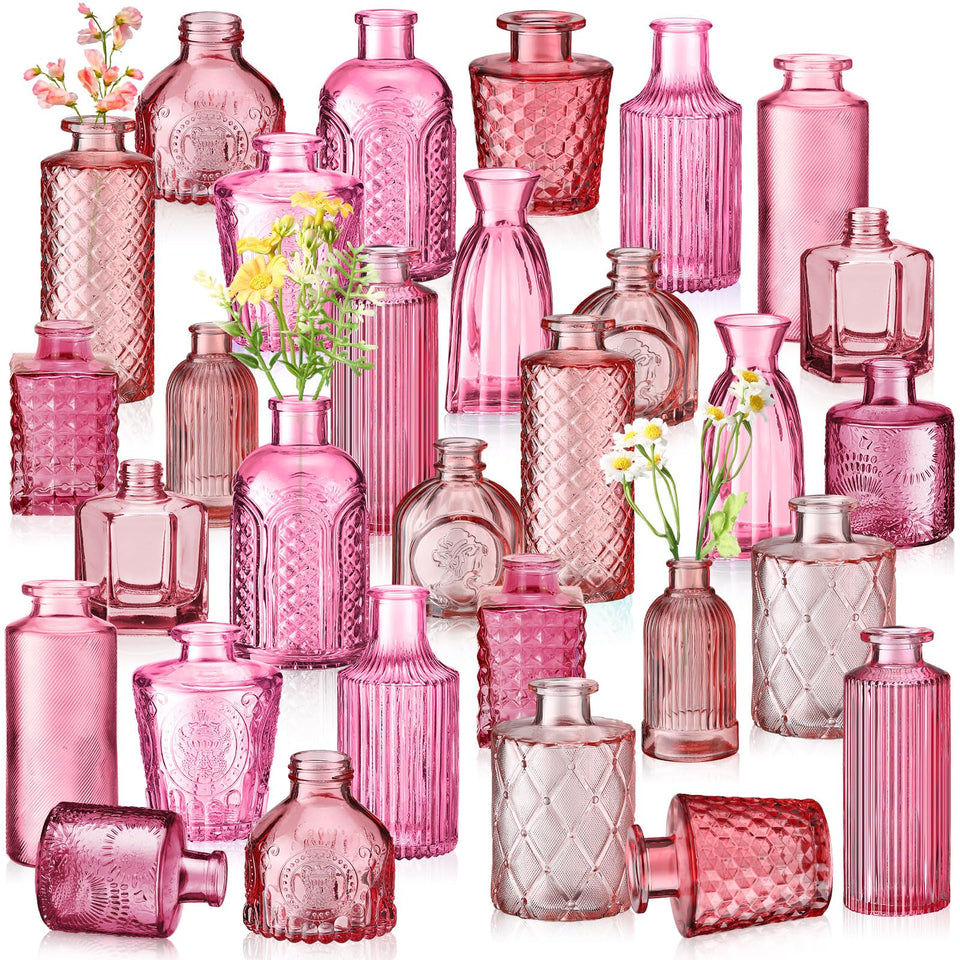 Yaomiao pink series bud vases, front view, ideal for romantic centerpiece decor.