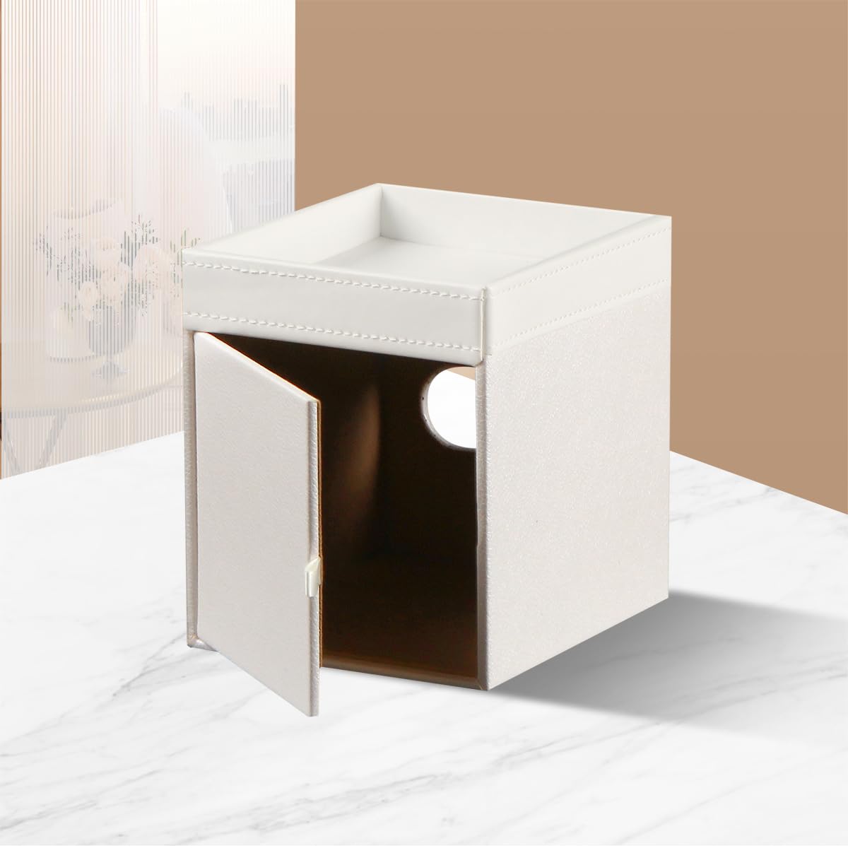 YAPISHI versatile tissue holder doubles as a chic nightstand organizer.
