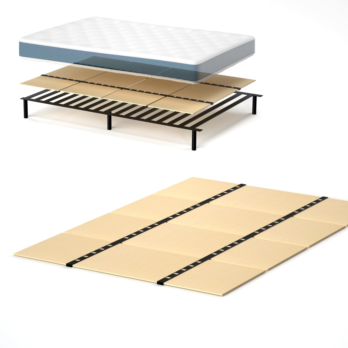 Yarfyk foldable box spring in twin size provides discreet support and easy storage.