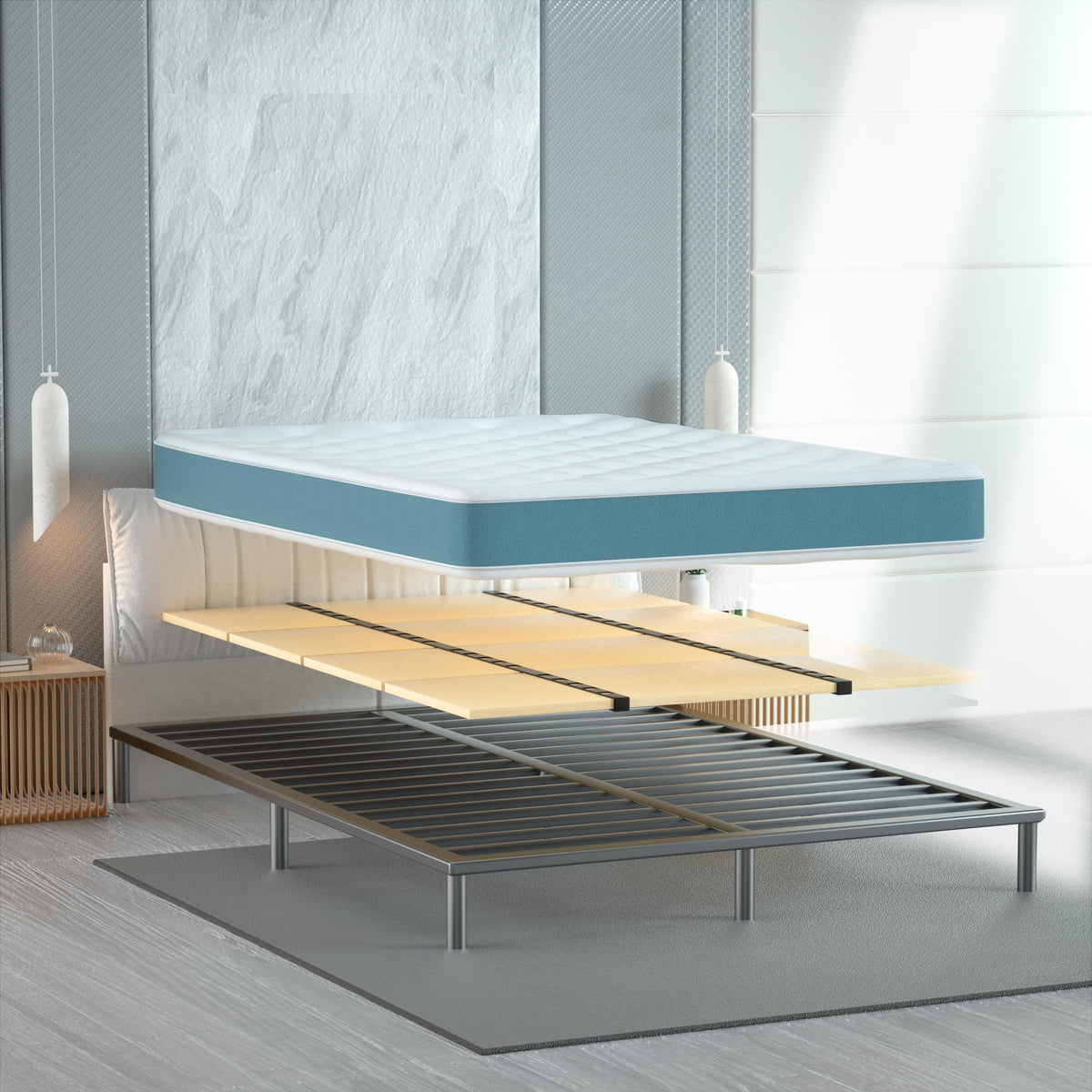 Yarfyk low-profile under mattress board enhances stability on compact frames.