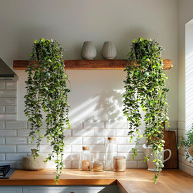 Yarmare artificial hanging plant two-pack with black pots for versatile décor.