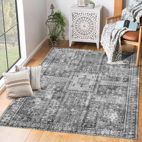 YARNSCAPE Vintage rug in living room creates warm ambience.
