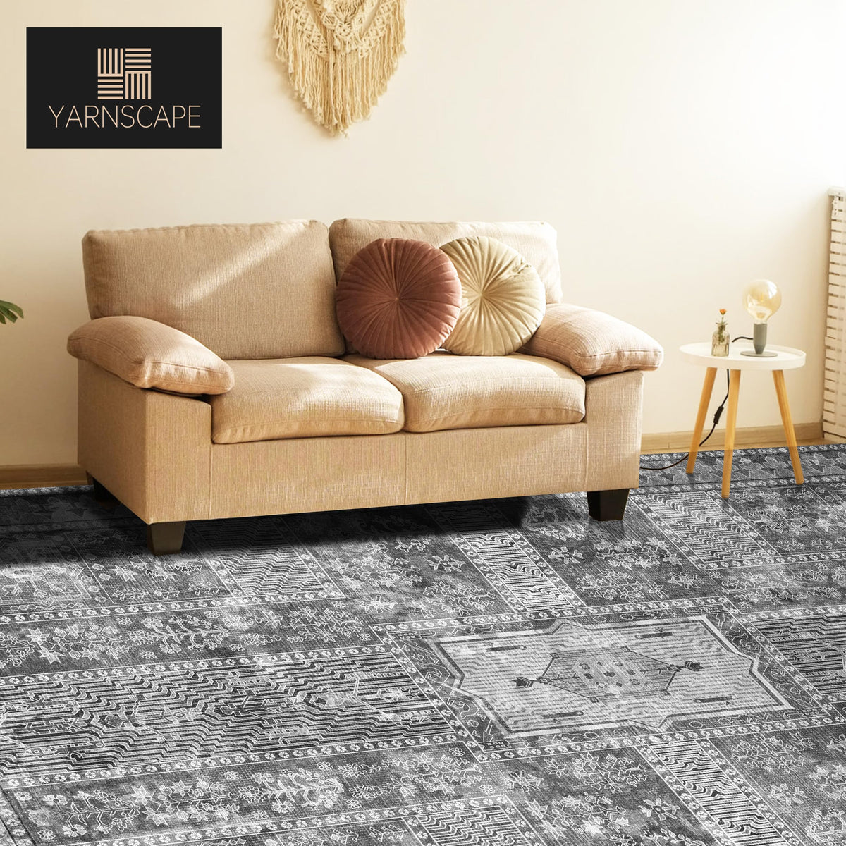 YARNSCAPE Vintage 6-by-9 rug dining area demonstrates easy placement under tables.
