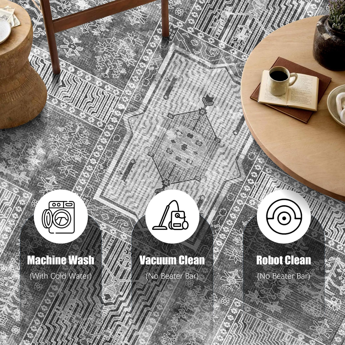 YARNSCAPE Vintage 6-by-9 rug soft faux wool texture invites bare feet.