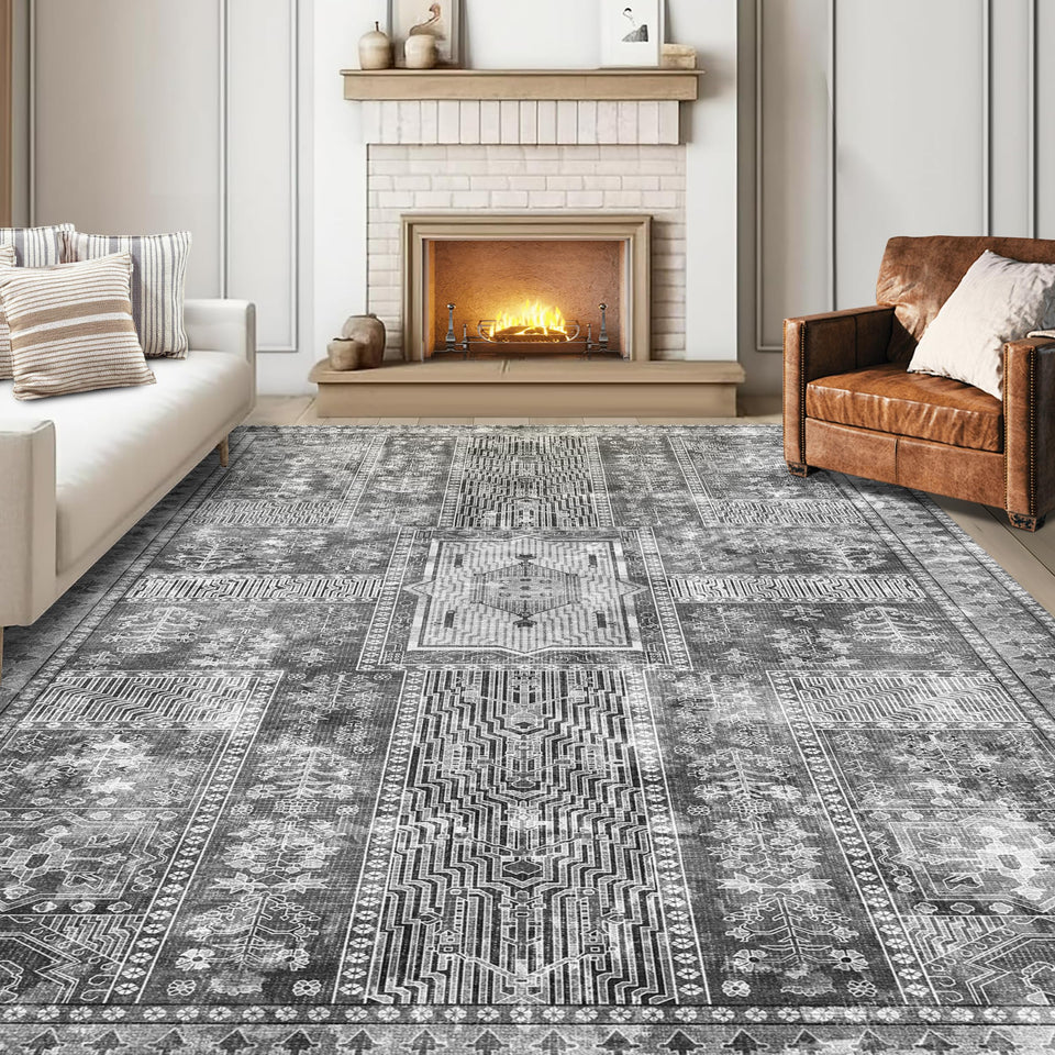 YARNSCAPE Vintage 6-by-9 rug top view shows soft faux wool for cozy living spaces.
