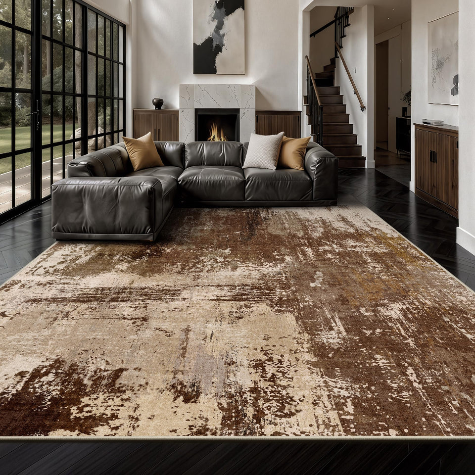 Yarooge 8x10 rug with abstract living-room design adds bold color and texture.