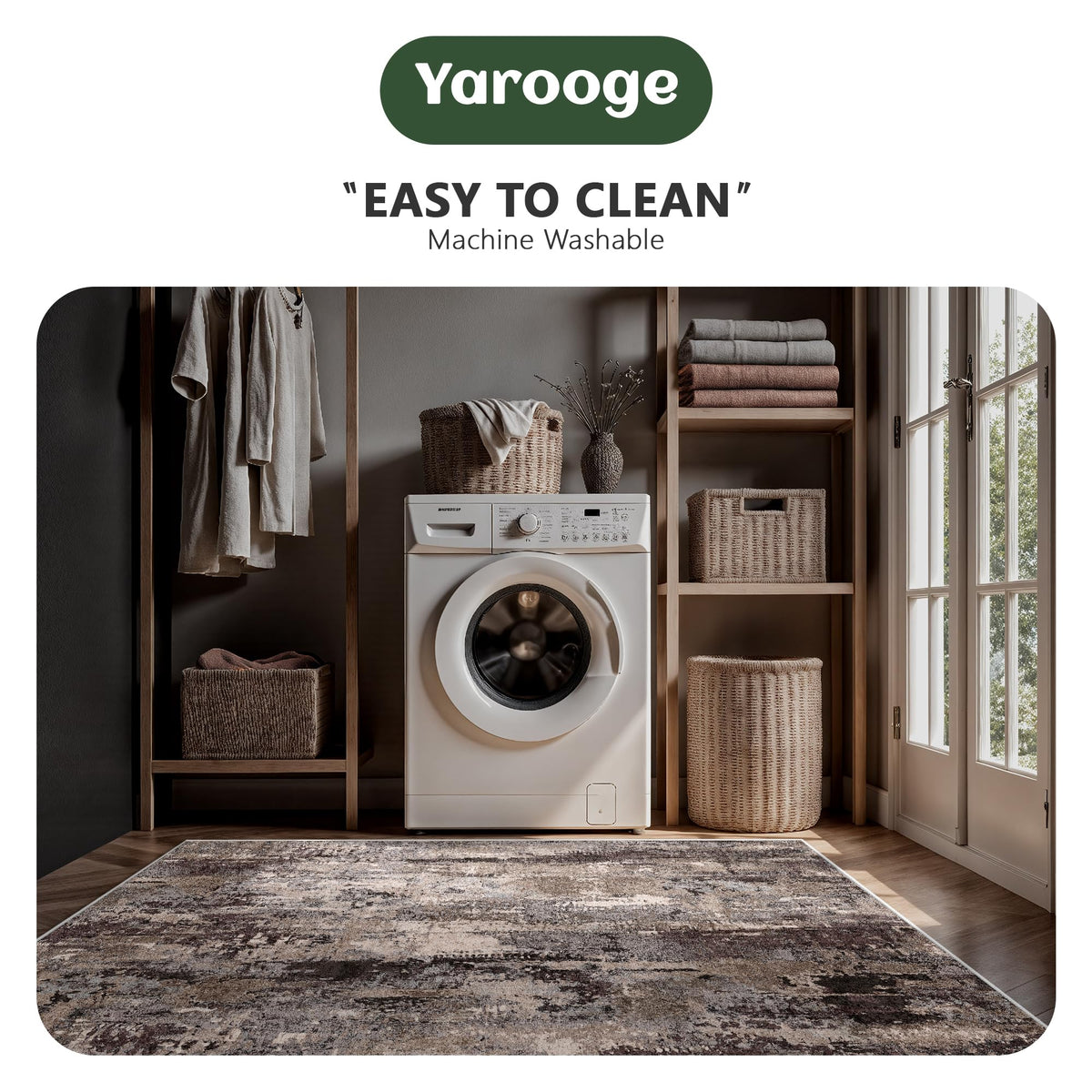 Yarooge non-slip backing keeps the rug secure in high-traffic areas