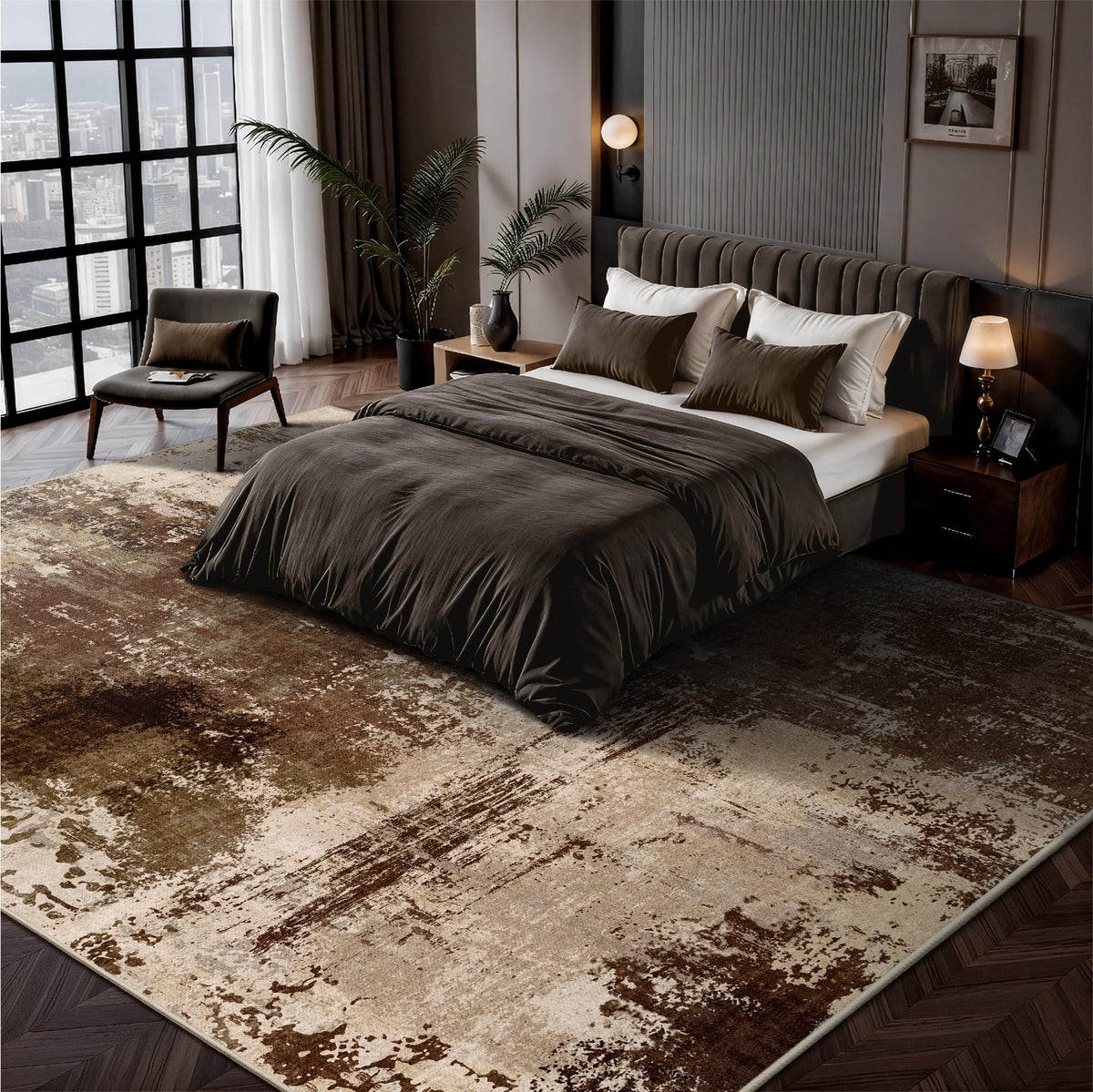Yarooge rug features soft fibers and non-slip backing for busy spaces.