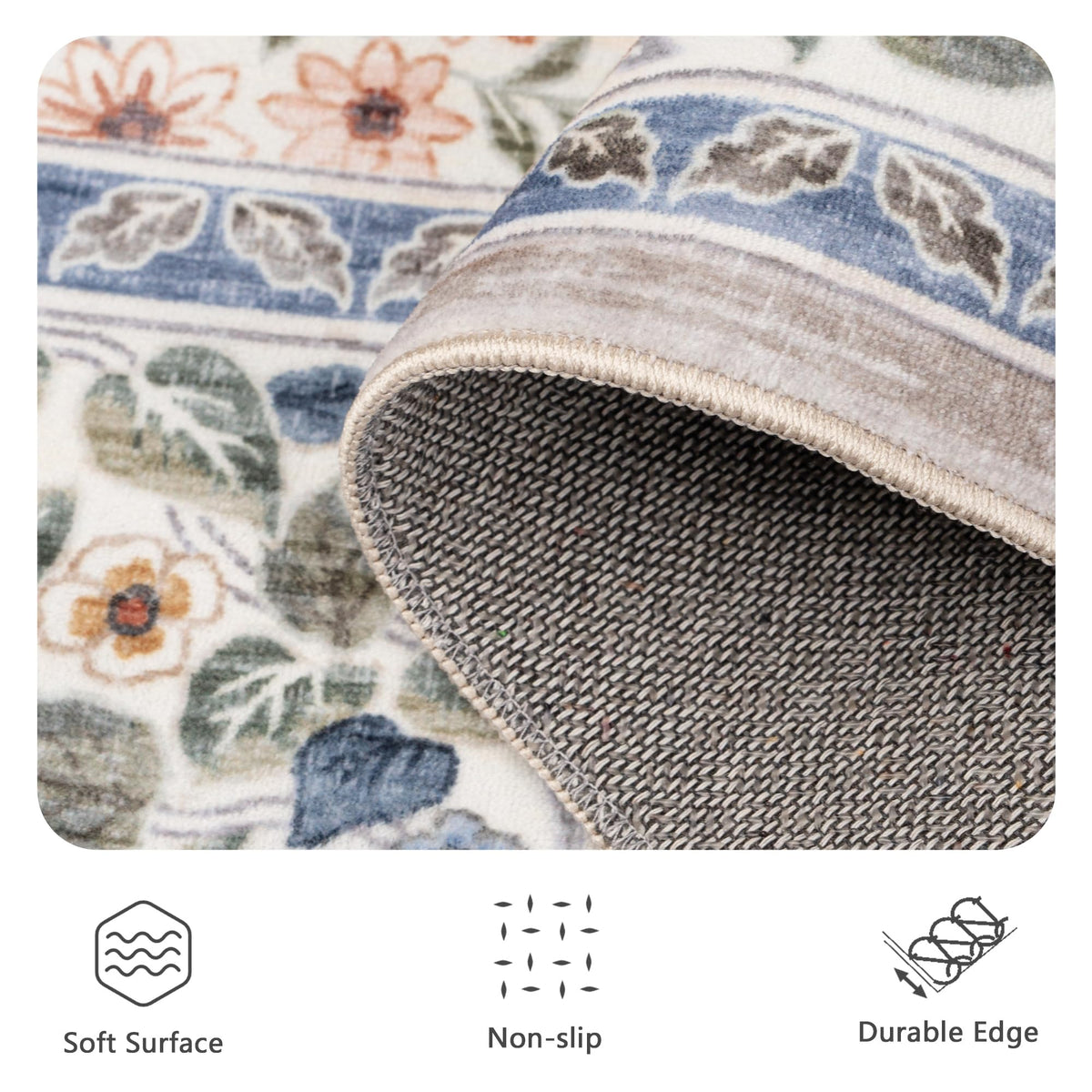 Yarooge beige floral rug enhances comfort underfoot in bedrooms and living areas.