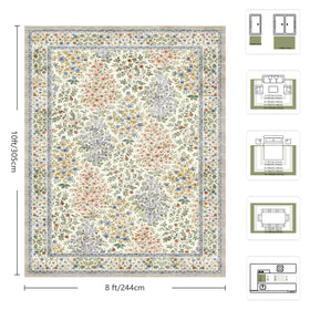 Yarooge beige floral rug complements dining spaces with easy chair movement.