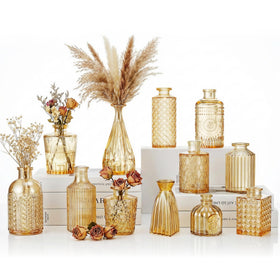 yasali 12-piece clear bud vases set with gold accent for rustic wedding centerpieces