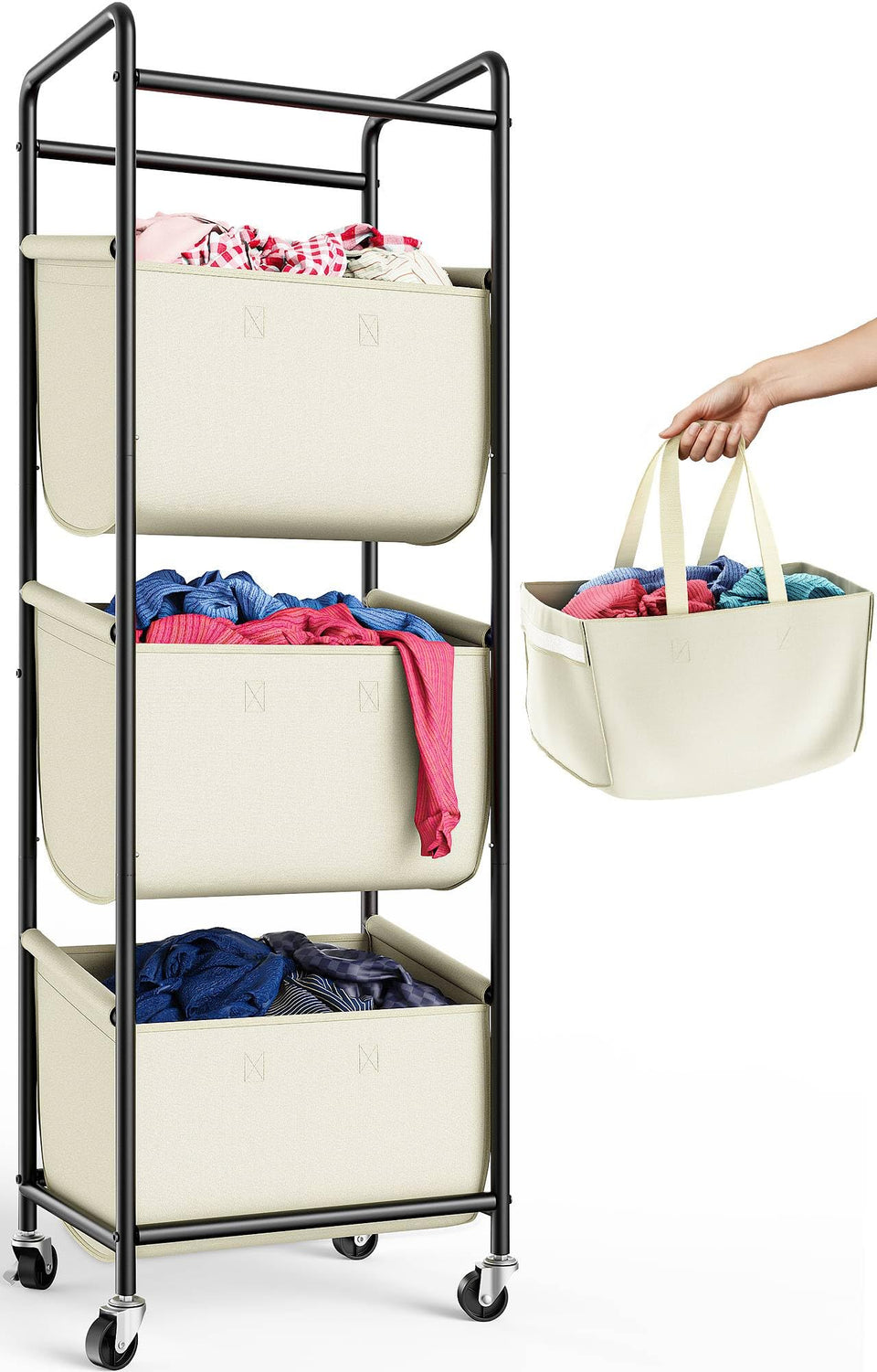 Yasali 3-section sorter front view shows compact space saving design for small rooms