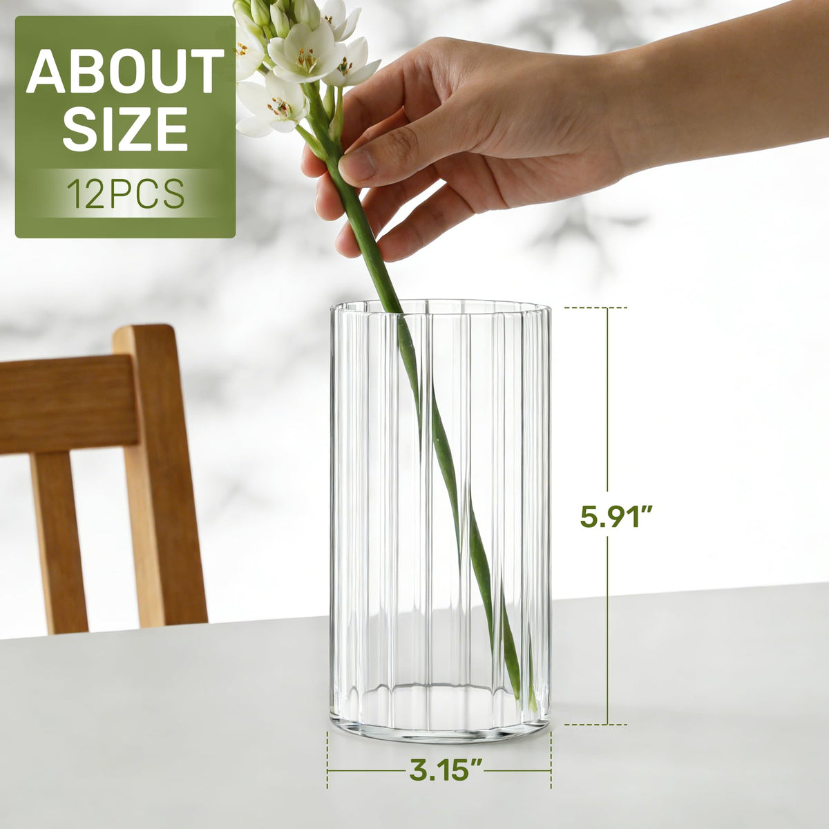 Yasali stripe cylinder vase 6in arrangement with roses demonstrates versatile wedding decor.