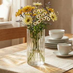 Yasali stripe cylinder vase 6in empty display shows timeless shape for any room.
