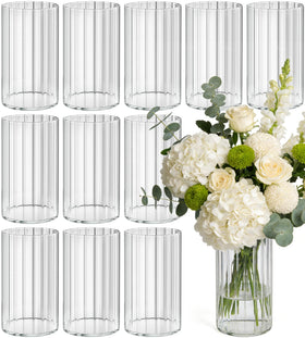 Yasali stripe cylinder vase 6in side view shows clear glass for elegant centerpieces.