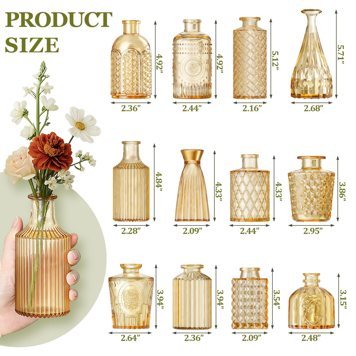 yasali vintage glass bud vase trio collection showcasing multiple shapes