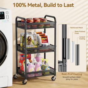 YASONIC rolling cart baskets highlight spacious storage for kitchen, craft, or bedside organization.