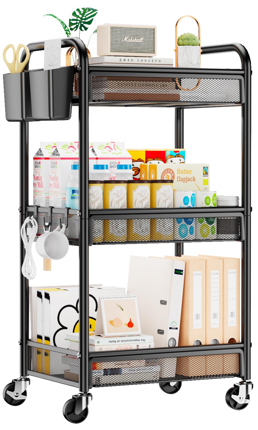 YASONIC 3-tier rolling cart frame demonstrates sturdy metal build for reliable mobility.