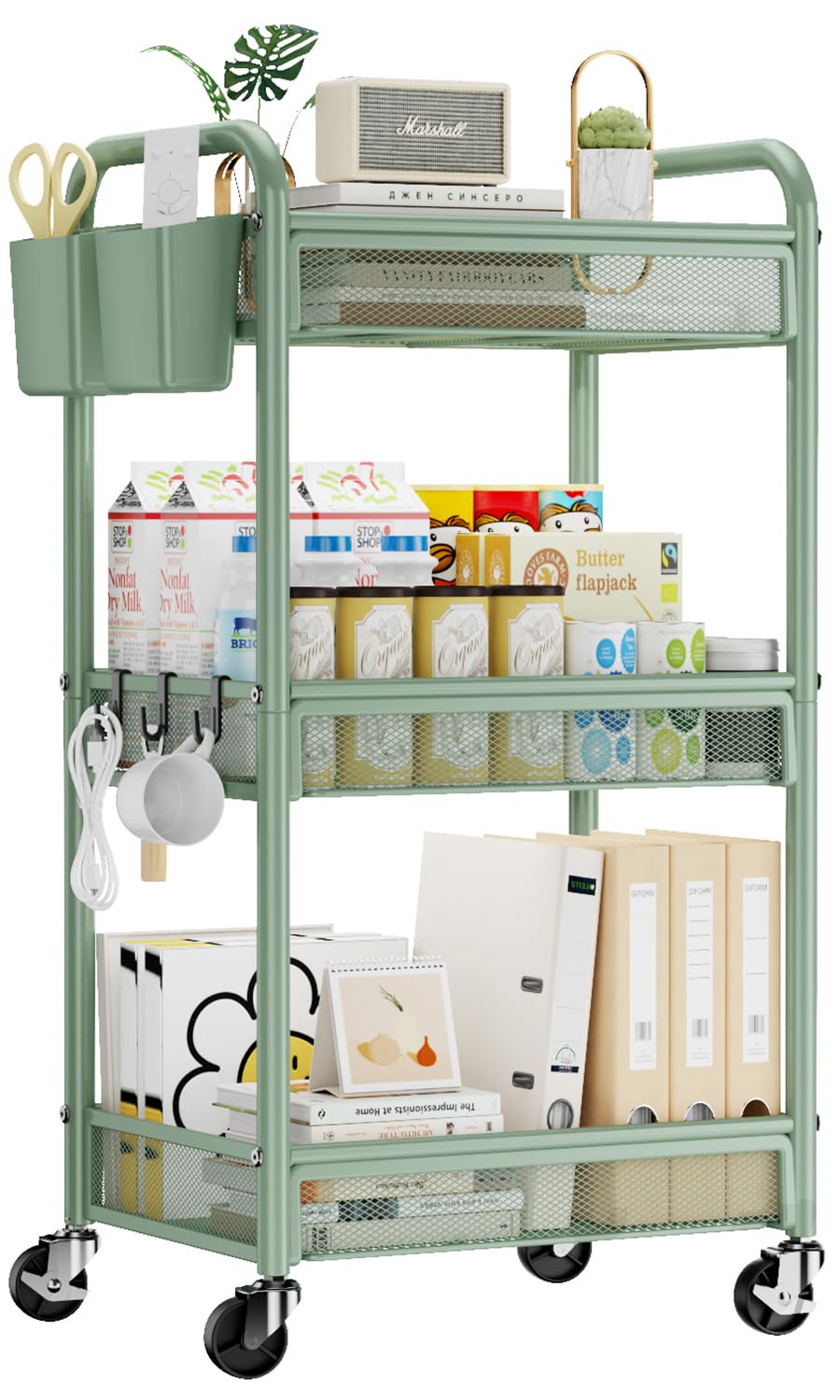 YASONIC 3-tier rolling cart frame offers sturdy metal construction for stable, smooth transport.
