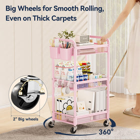 YASONIC 3 Tier Rolling Cart featuring hanging cups for quick access