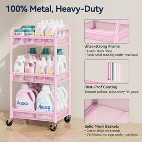 YASONIC 3 Tier Rolling Cart showing three metal baskets for organized space