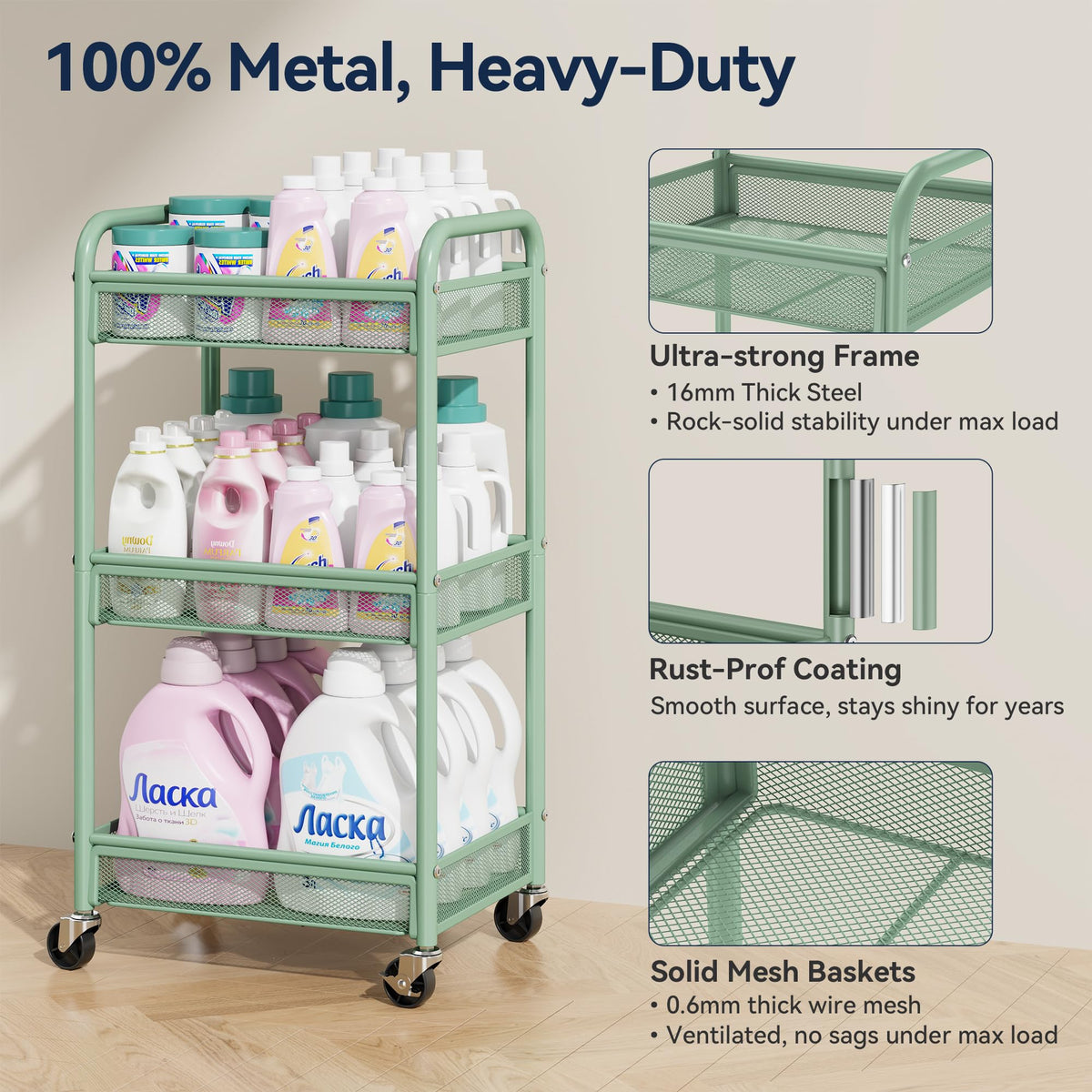 YASONIC rolling cart wheels enable effortless movement across floors with heavy loads.