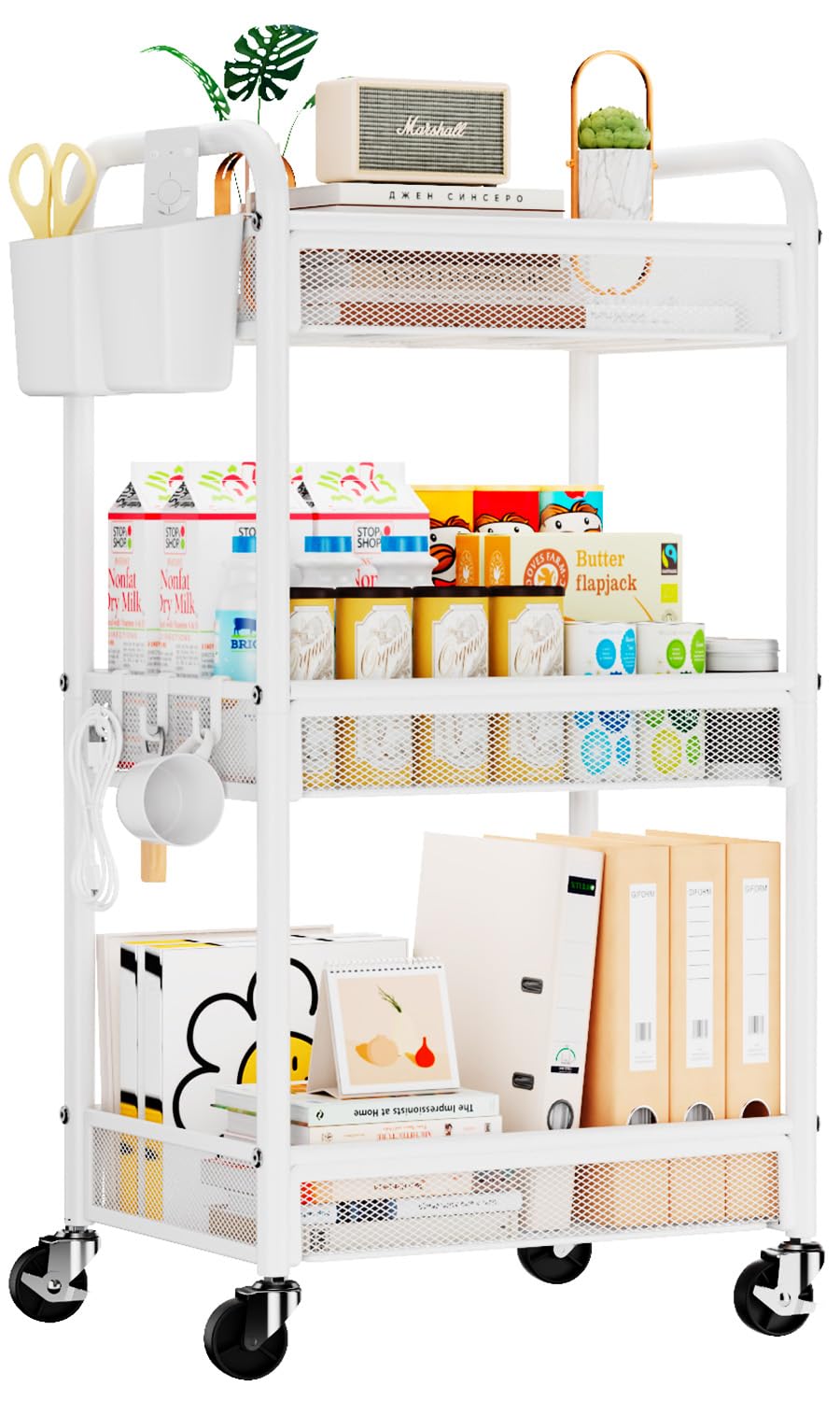 YASONIC 3-tier rolling cart in white offers versatile organization for any room.