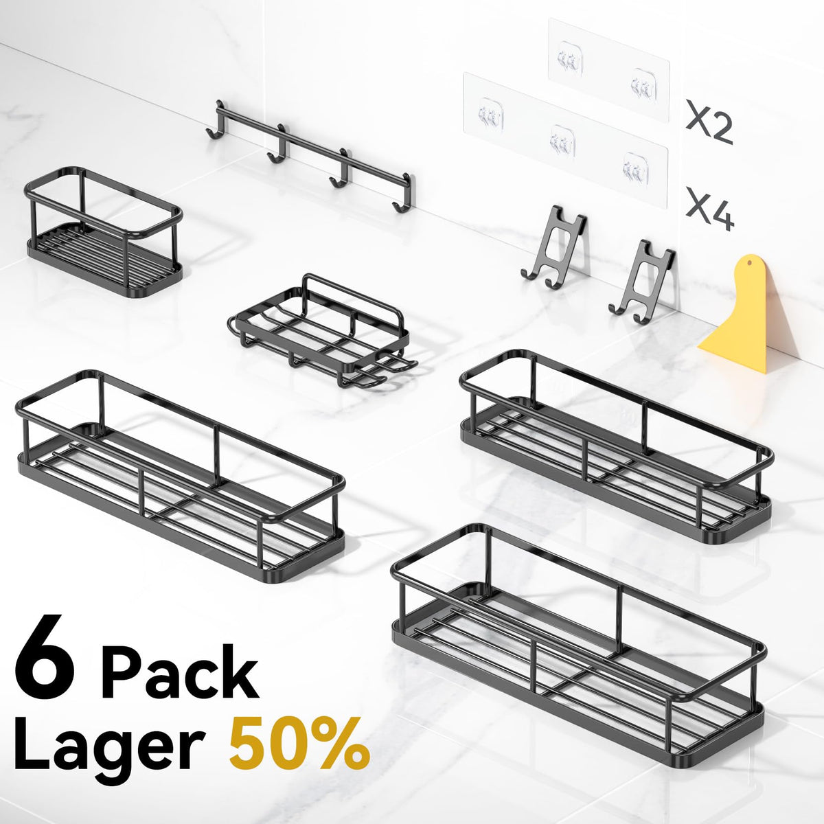 YASONIC 6-piece shower organizer demonstrates ample storage for bath items.