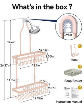 YASONIC aluminum shower rack with drainage design to keep contents dry.