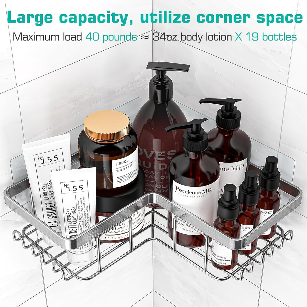 YASONIC corner adhesive shower caddy 12-hooks keeps razors organized and within reach.