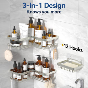 YASONIC corner shower caddy fits 90-degree corners for compact bathrooms