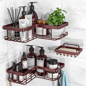YASONIC corner shower caddy adhesive bronze setup shows secure installation for tight spaces