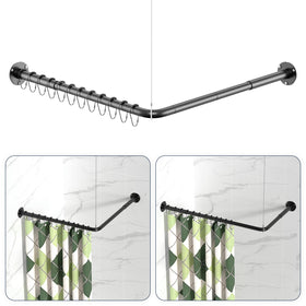 Yasonic L-shaped shower rod assembly close-up showing sturdy rust-resistant steel for durable installation.
