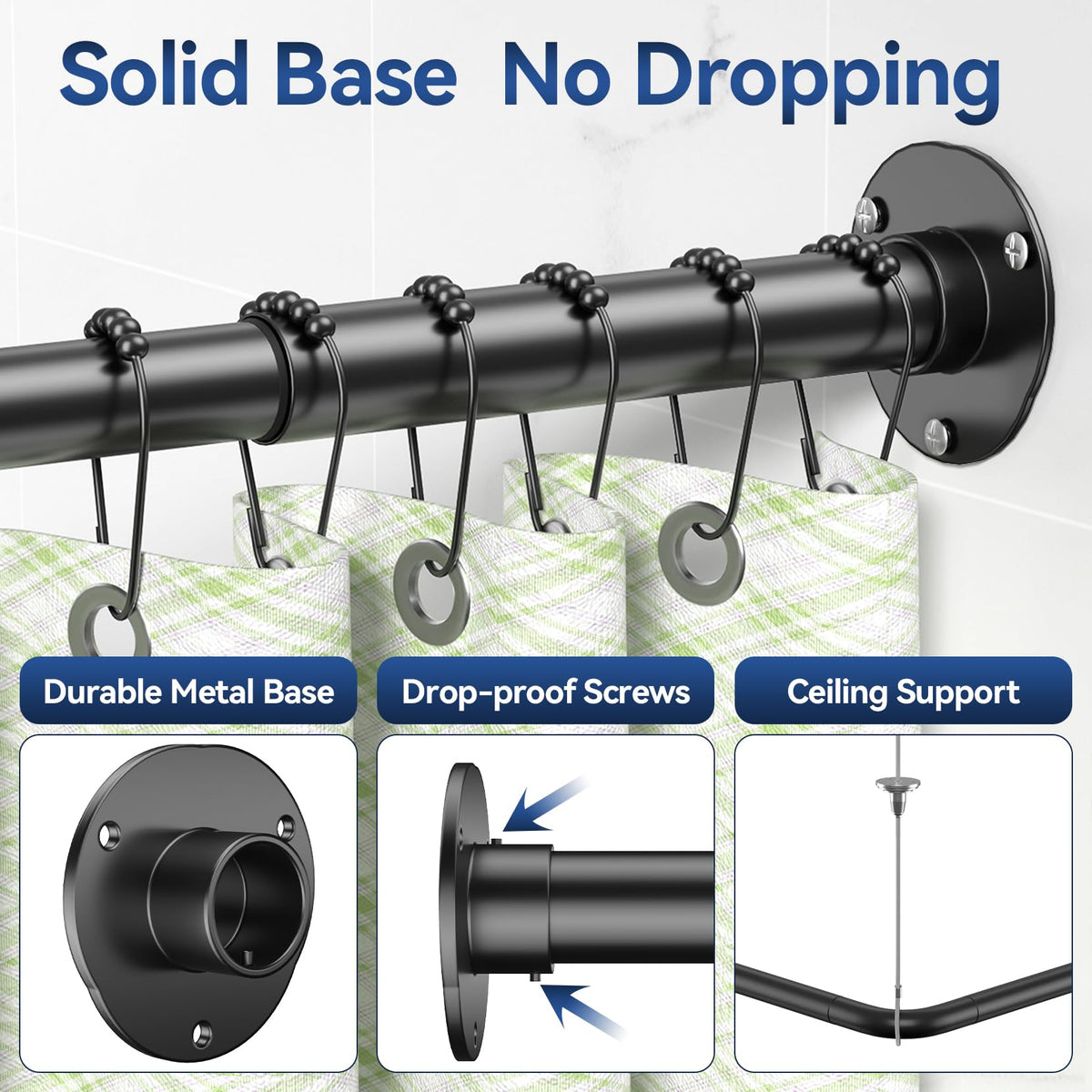 Yasonic L-shaped shower rod bracket and base detail for secure mounting.