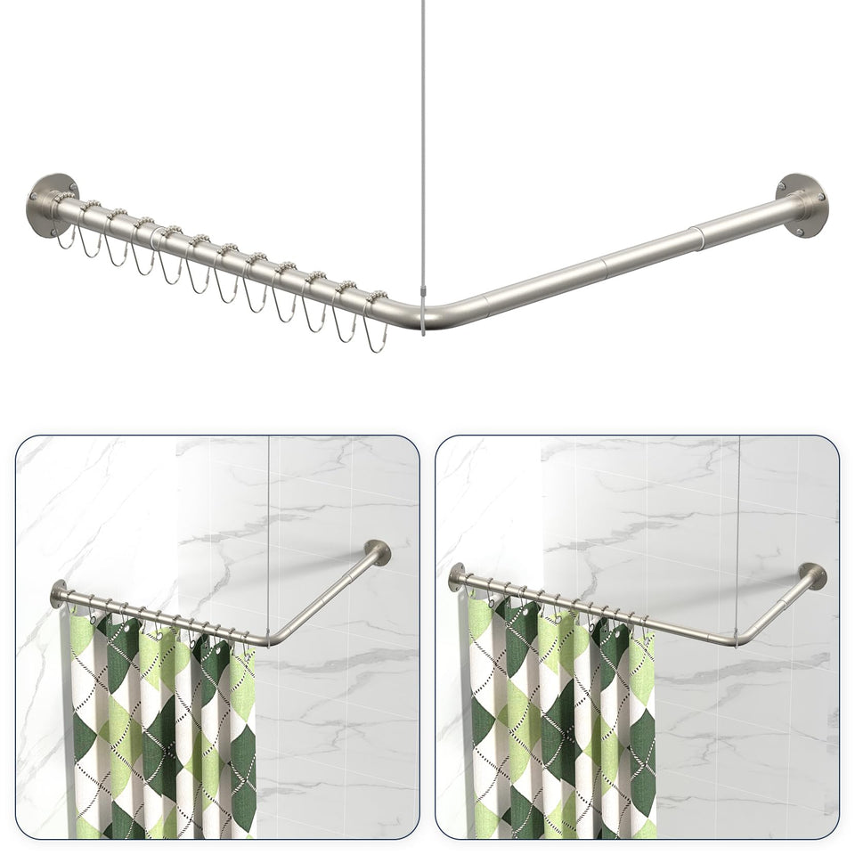 YASONIC L-shaped shower rod close-up in stainless steel for durable bathroom use