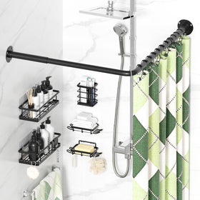 Yasonic L-shaped shower rod in use at corner shower setups.
