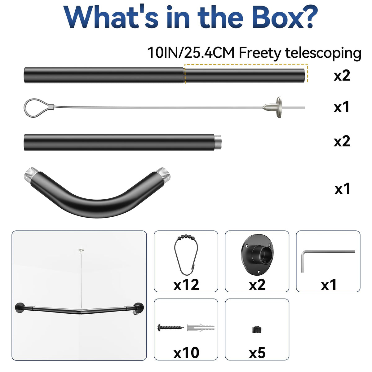 Yasonic L-shaped shower rod supports up to 30 lbs for sturdy curtains.