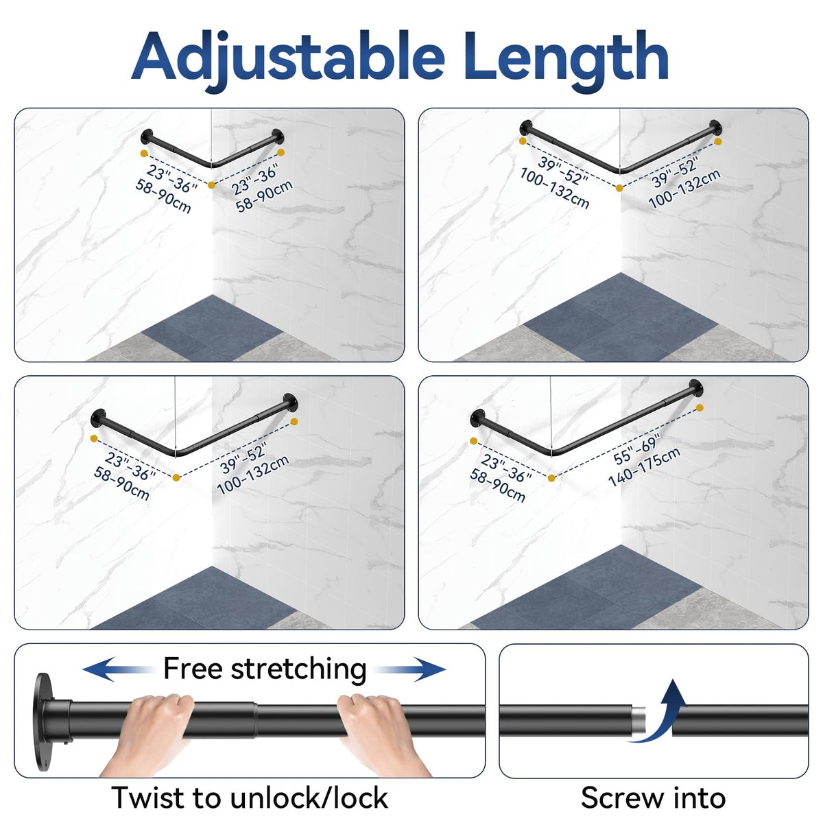 Yasonic L-shaped shower rod 1-inch diameter for sturdy daily use.