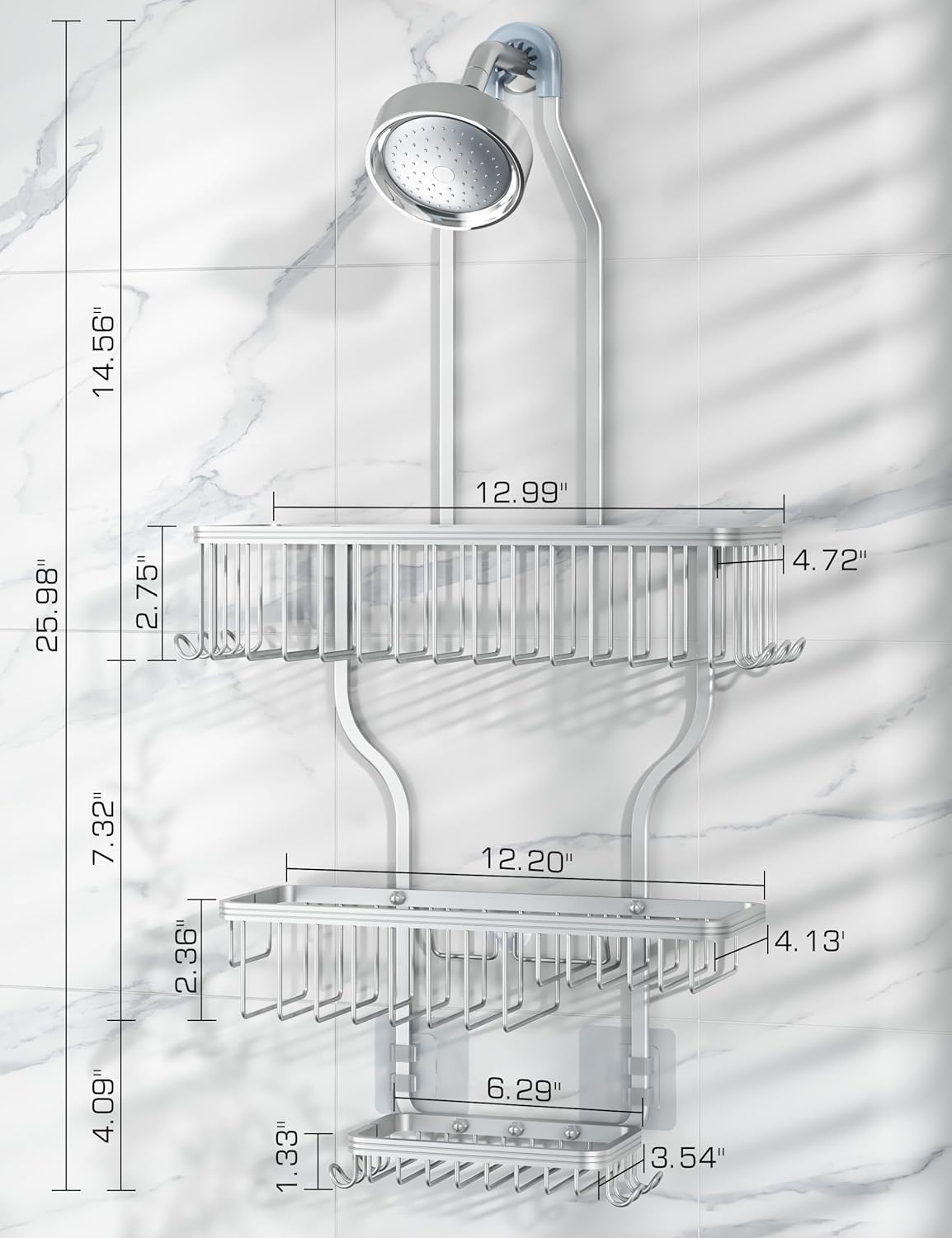 YASONIC over-the-showerhead design fits most showers without drilling.