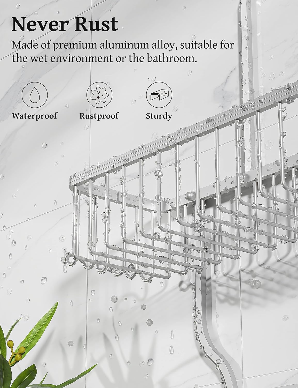 YASONIC Never-Rust aluminum caddy bottom soap basket keeps bar soap tidy.
