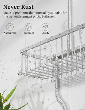 YASONIC Never-Rust aluminum caddy bottom soap basket keeps bar soap tidy.