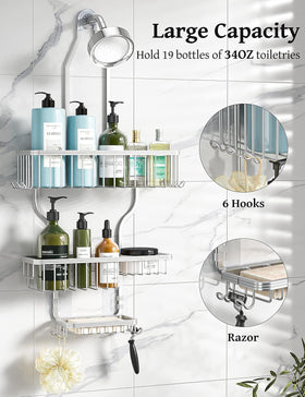YASONIC hanging shower caddy top baskets organize gels and shampoos, reducing clutter.