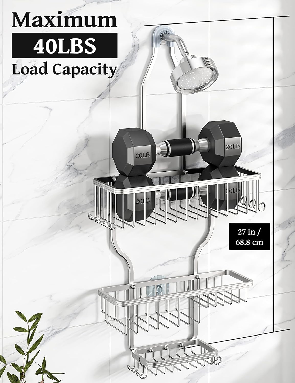 YASONIC shower caddy resists moisture and corrosion in busy bathrooms.