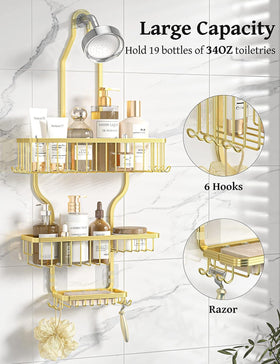 YASONIC shower caddy with 10 hooks in use for organized essentials.